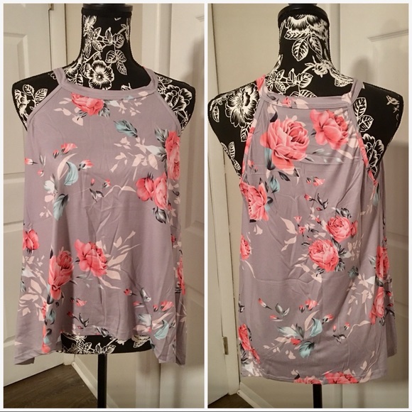 Beautiful Gray Floral Sleeveless Top - Picture 2 of 3